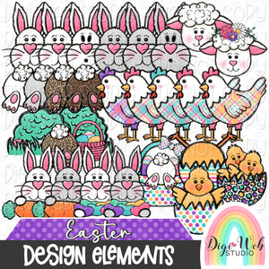Design Elements - Easter Animals 2 Hand Drawn Clip Art Bundle