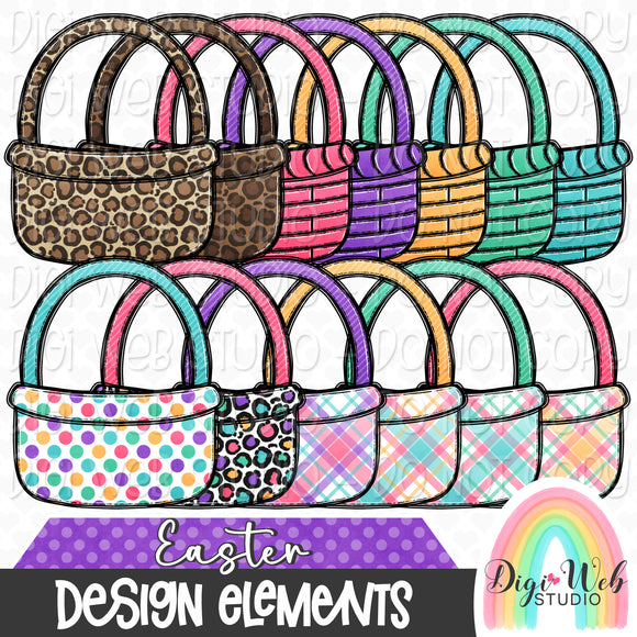 Design Elements - Easter Baskets 1 Hand Drawn Clip Art Bundle