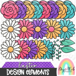 Design Elements - Easter Flowers 2 Hand Drawn Clip Art Bundle