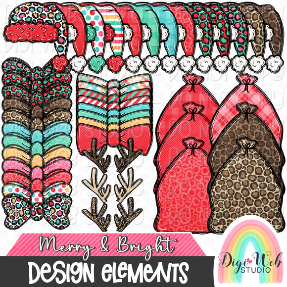 Design Elements - Merry & Bright Christmas Accessories Hand Drawn Clip Art Bundle