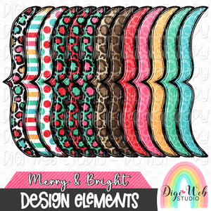 Design Elements - Merry & Bright Christmas Brackets Hand Drawn Clip Art Bundle