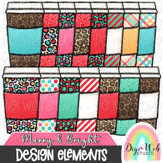 Design Elements - Merry & Bright Christmas Coffee Hand Drawn Clip Art Bundle