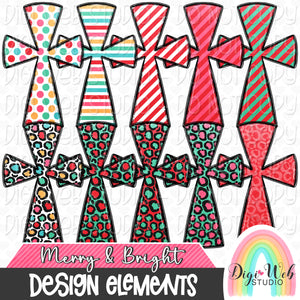 Design Elements - Merry & Bright Christmas Crosses 1 Hand Drawn Clip Art Bundle