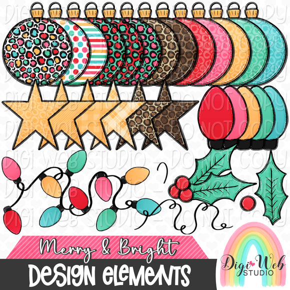 Design Elements - Merry & Bright Christmas Decor Hand Drawn Clip Art Bundle
