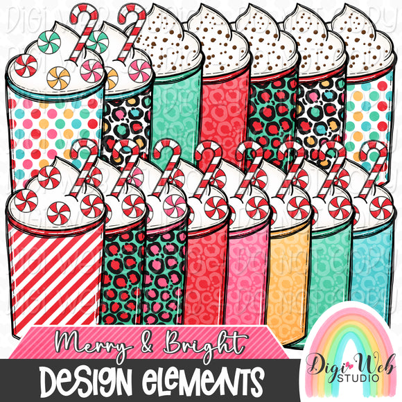 Design Elements - Merry & Bright Christmas Latte 1 Hand Drawn Clip Art Bundle