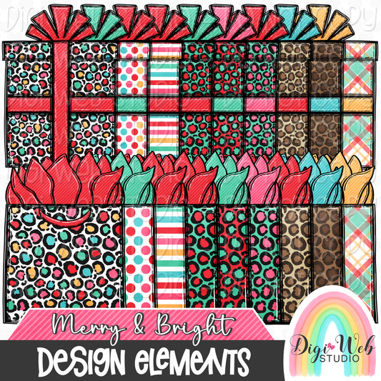 Design Elements - Merry & Bright Christmas Presents Hand Drawn Clip Art Bundle