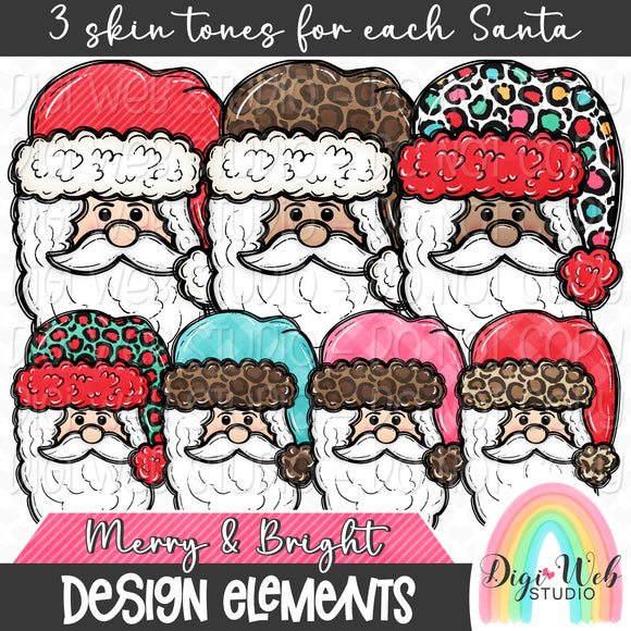 Design Elements - Merry & Bright Santa Claus Hand Drawn Clip Art Bundle