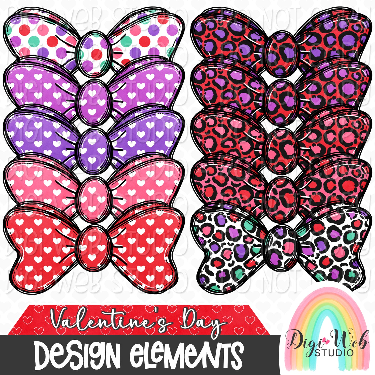 Design Elements - Valentine's Day Bows Hand Drawn Clip Art Bundle