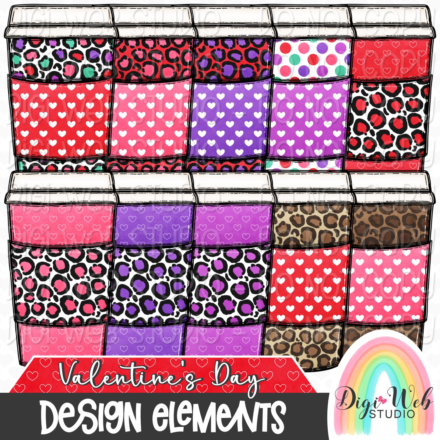 Design Elements - Valentine's Day Coffee Hand Drawn Clip Art Bundle