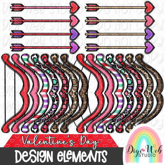 Design Elements - Valentine's Day Cupid's Bow & Arrow Hand Drawn Clip Art Bundle