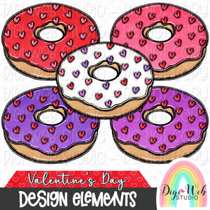 Design Elements - Valentine's Day Donuts Hand Drawn Clip Art Bundle