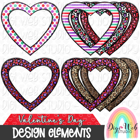 Design Elements - Valentine's Day Heart Frames Hand Drawn Clip Art Bundle