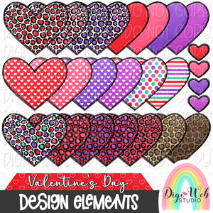 Design Elements - Valentine's Day Hearts Hand Drawn Clip Art Bundle