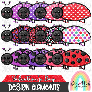 Design Elements - Valentine's Day Ladybugs Hand Drawn Clip Art Bundle