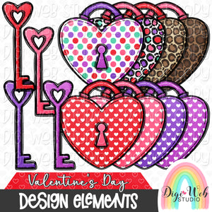 Design Elements - Valentine's Day Locks & Keys Hand Drawn Clip Art Bundle