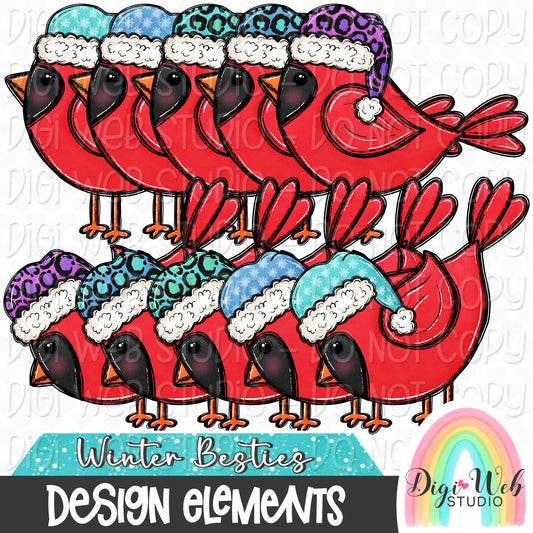 Design Elements - Winter Besties Cardinals Hand Drawn Clip Art Bundle