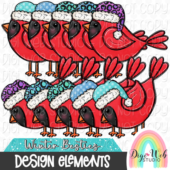 Design Elements - Winter Besties Cardinals Hand Drawn Clip Art Bundle