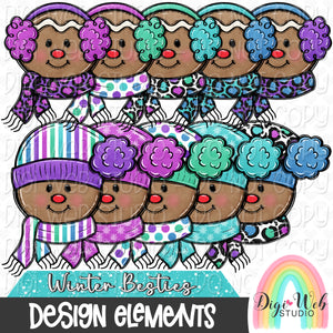 Design Elements - Winter Besties Gingerbread Heads Hand Drawn Clip Art Bundle