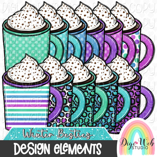 Design Elements - Winter Besties Hot Cocoa Hand Drawn Clip Art Bundle