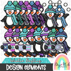 Design Elements - Winter Besties Penguins Hand Drawn Clip Art Bundle