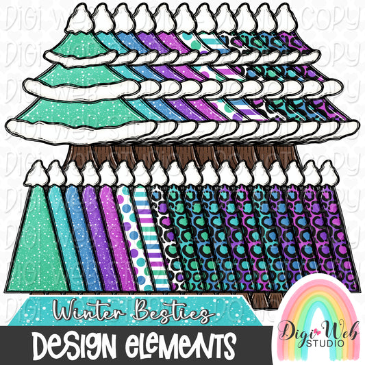 Design Elements - Winter Besties Trees Hand Drawn Clip Art Bundle