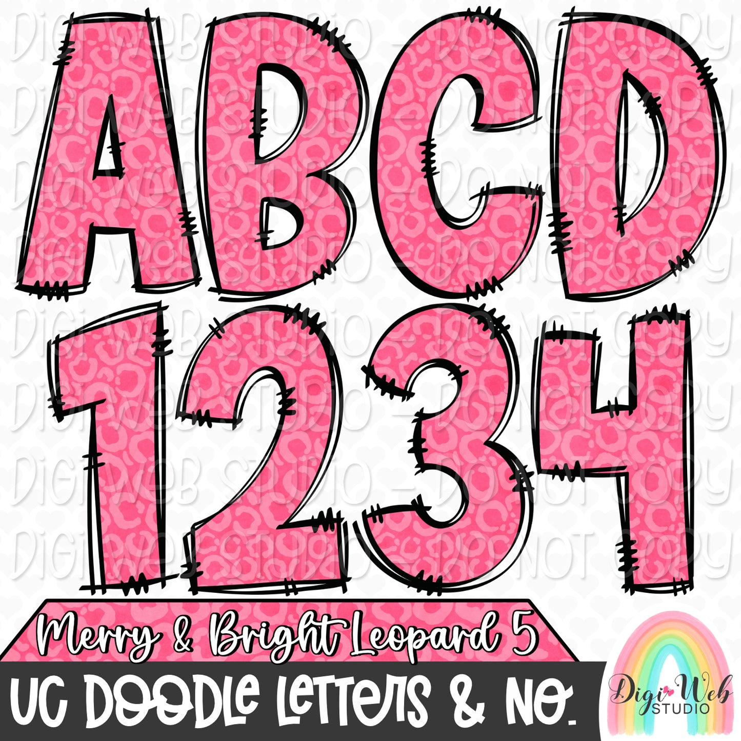 Design Elements - Merry & Bright Leopard 5 UC Doodle Letters & Numbers