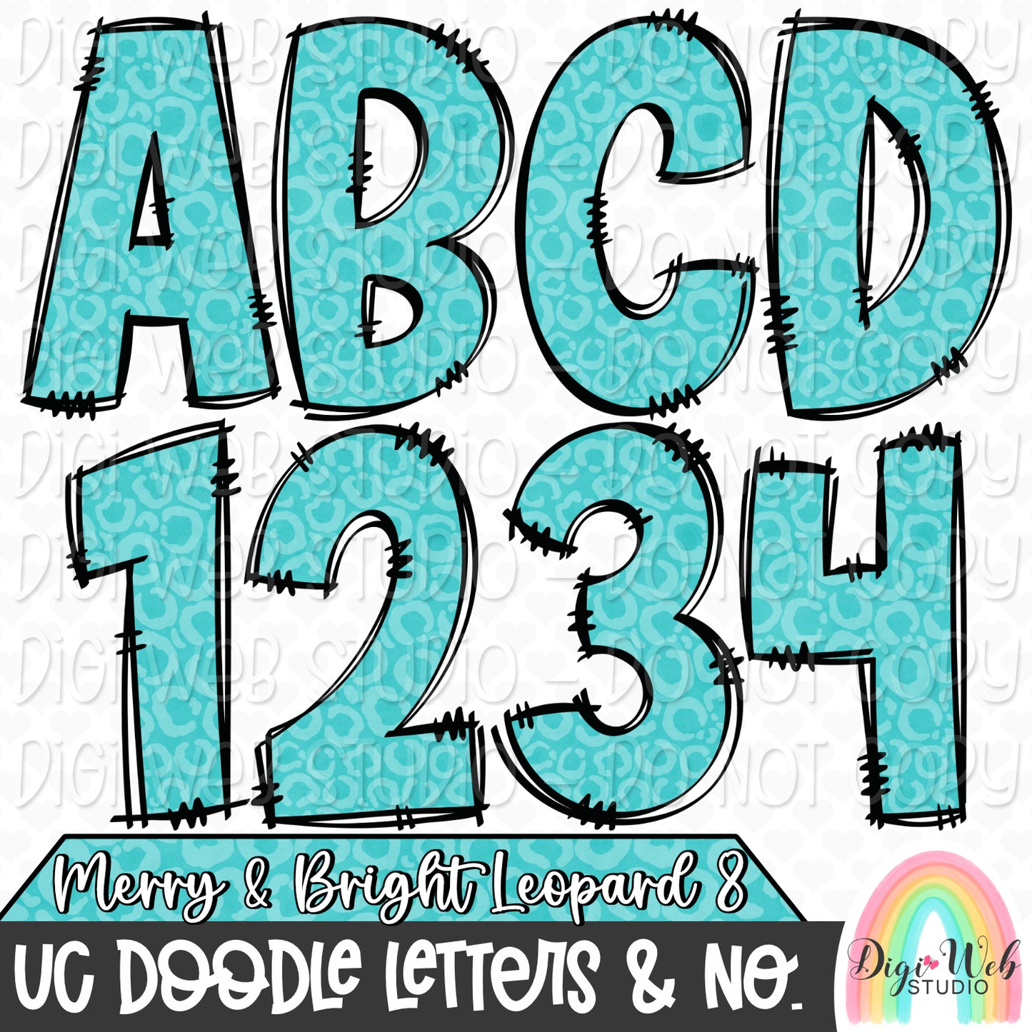 Design Elements - Merry & Bright Leopard 8 UC Doodle Letters & Numbers