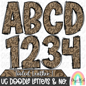 Design Elements - Tooled Leather 1 UC Doodle Letters & Numbers