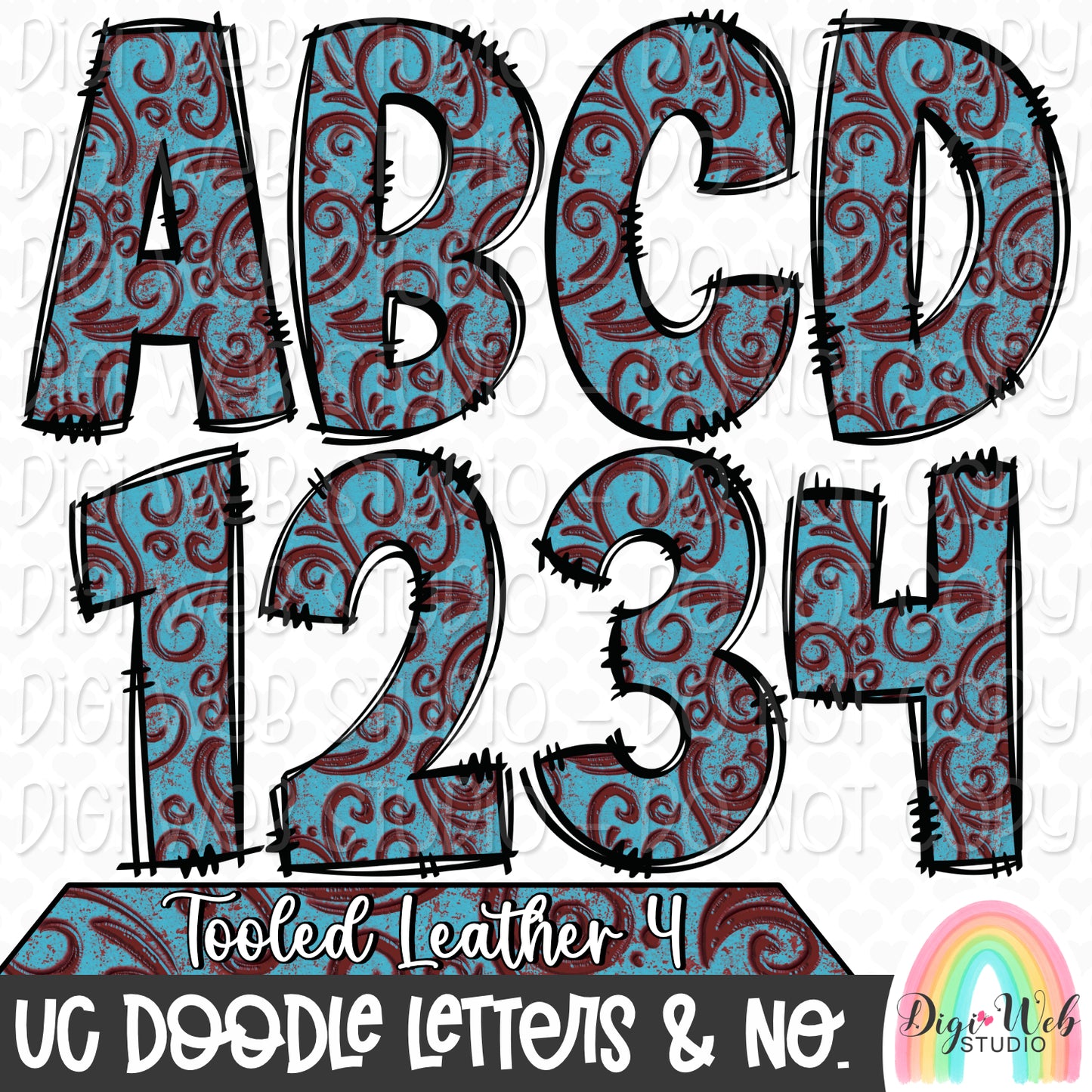 Design Elements - Tooled Leather 4 UC Doodle Letters & Numbers