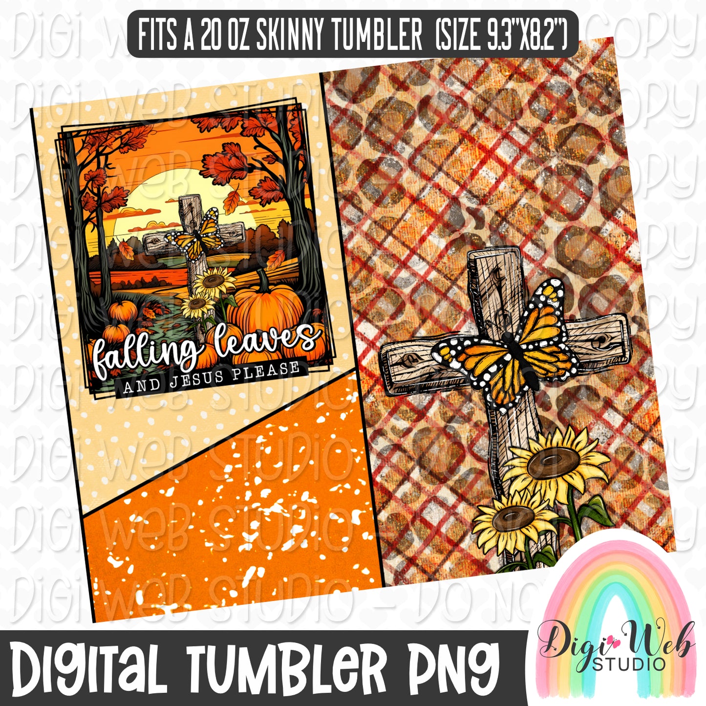 Falling Leaves And Jesus Please 1 - Digital Skinny Tumbler PNG