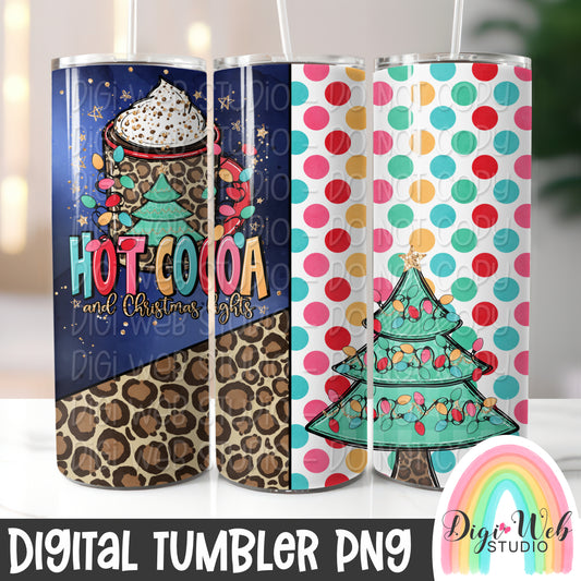 Hot Cocoa And Christmas Lights 1 - Digital Skinny Tumbler PNG