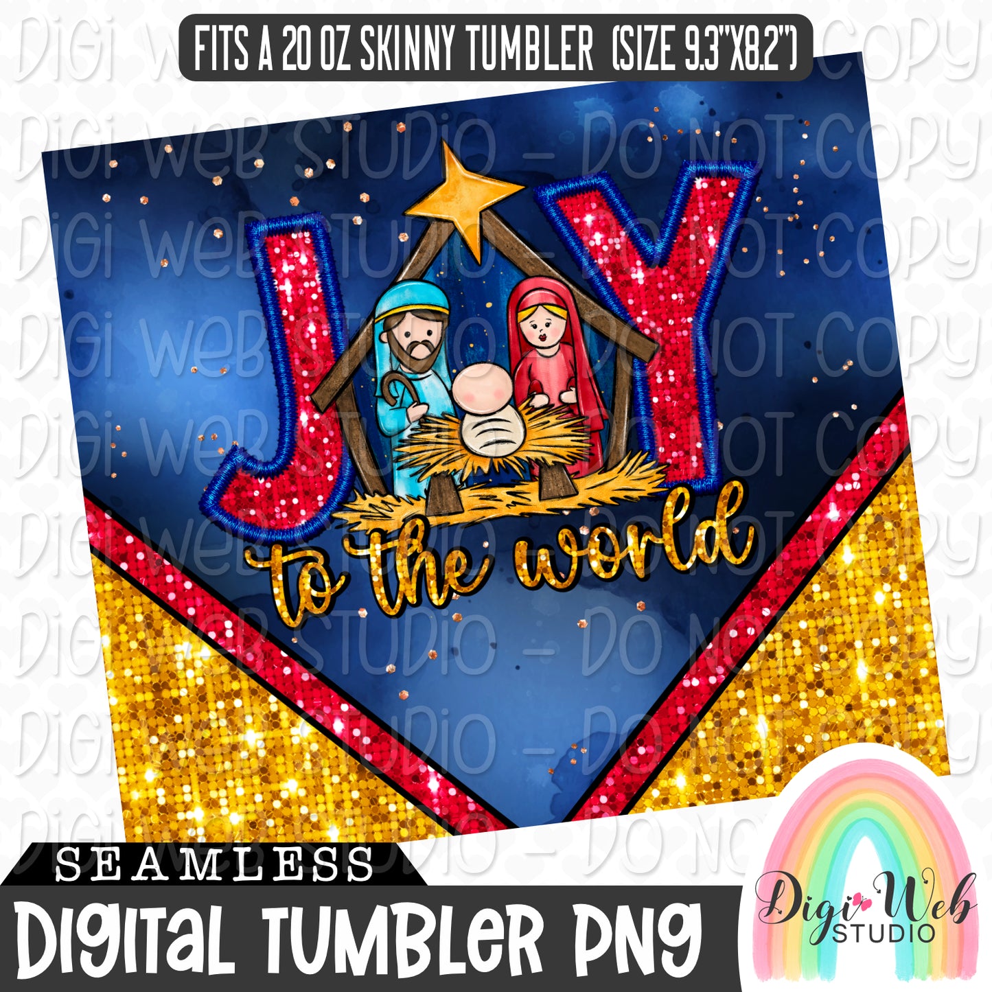 Sparkle Joy To The World Nativity 1 - Digital Skinny Tumbler PNG