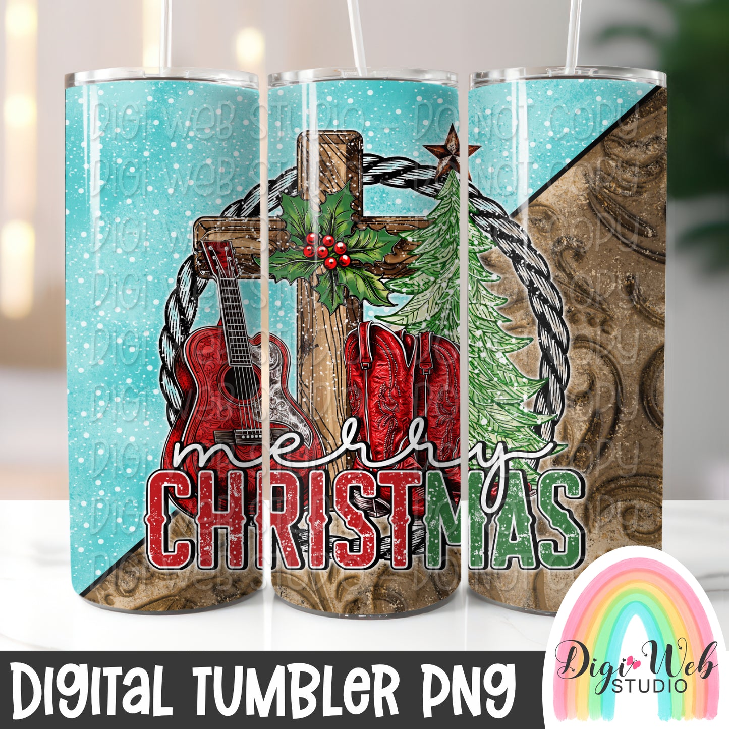 Western Merry Christmas 1 - Digital Skinny Tumbler PNG