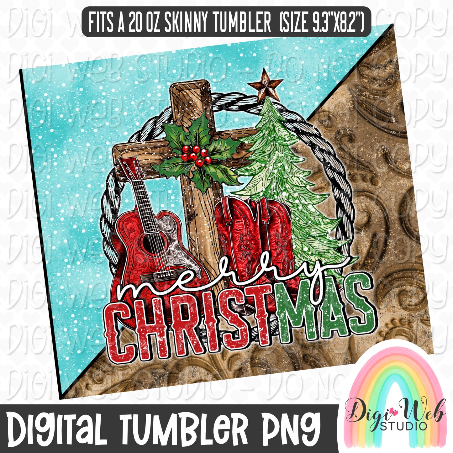 Western Merry Christmas 1 - Digital Skinny Tumbler PNG