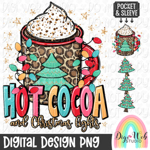 Hot Cocoa And Christmas Lights 1 - Digital Design PNG w/ Matching Pocket & Sleeve