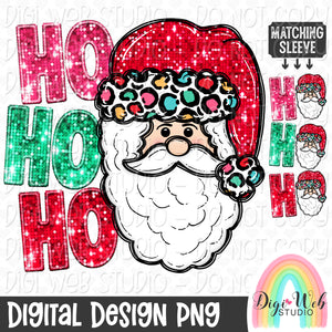 Sparkle Ho Ho Ho Santa w/ Matching Sleeve 1 - Digital Design PNG