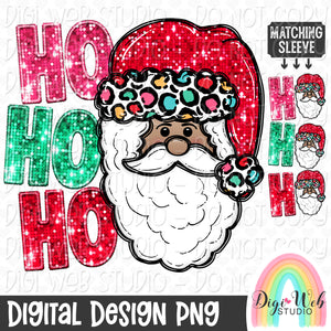 Sparkle Ho Ho Ho Santa w/ Matching Sleeve 2 - Digital Design PNG