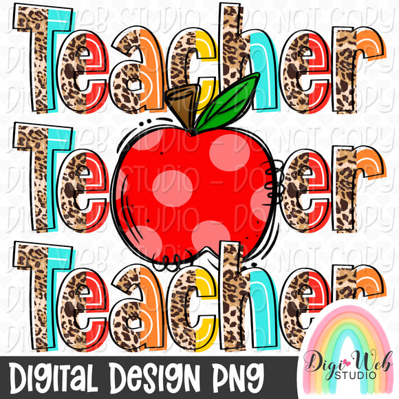 Stacked Teacher With Apple 1 - Digital Design PNG