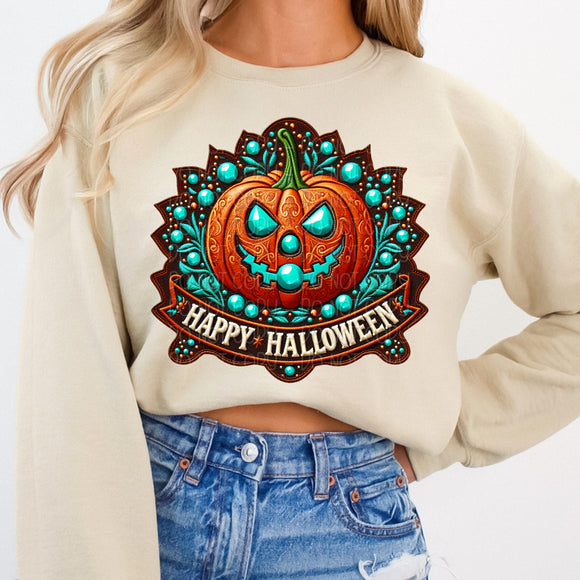 Semi Exclusive PNG - Western Bling Happy Halloween Jack-o-lantern 1 (Faux Embroidery)