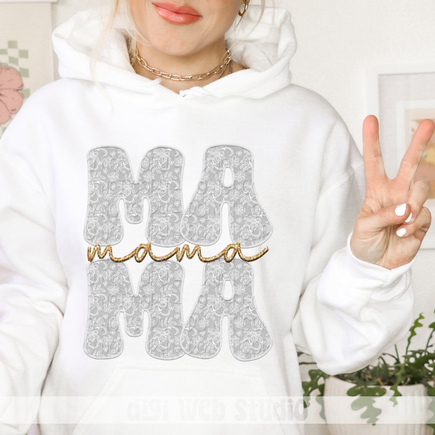 Faux Embroidery Lace Mama (White) - 2025 Digital PNG Design