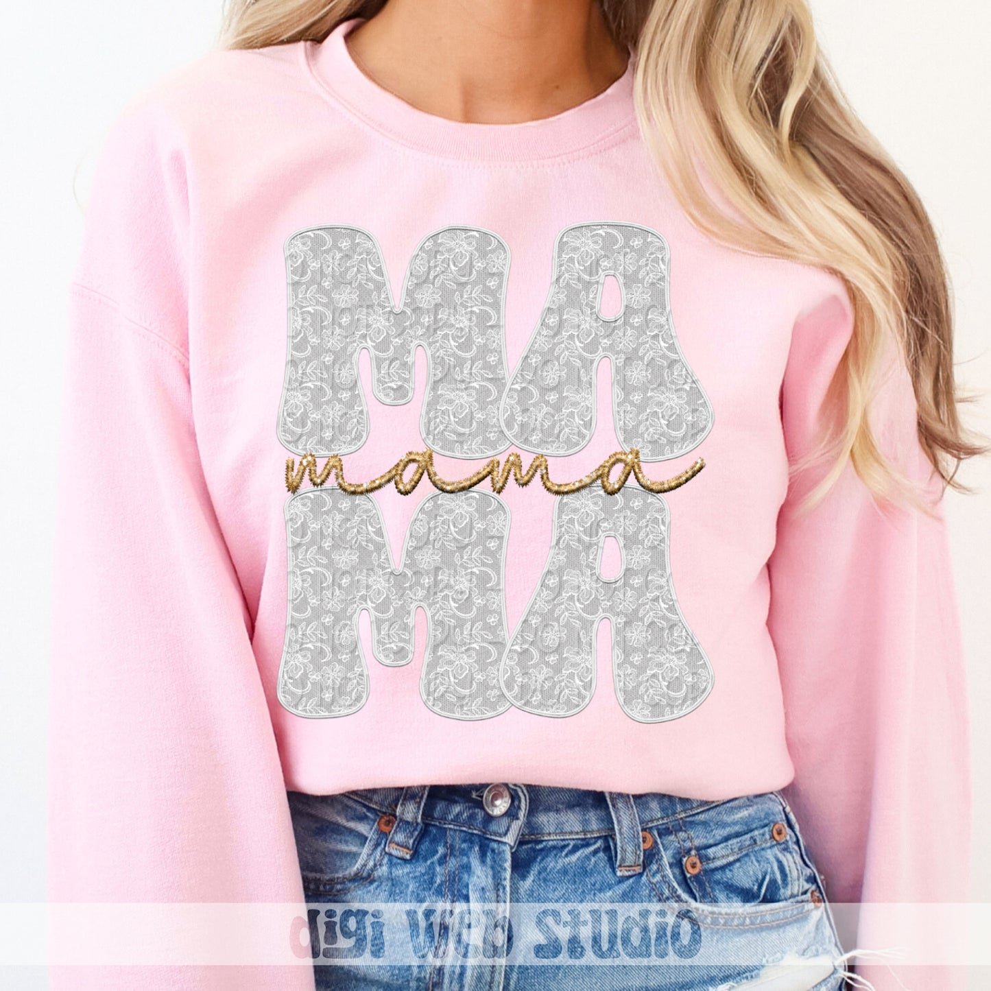 Faux Embroidery Lace Mama (White) - 2025 Digital PNG Design