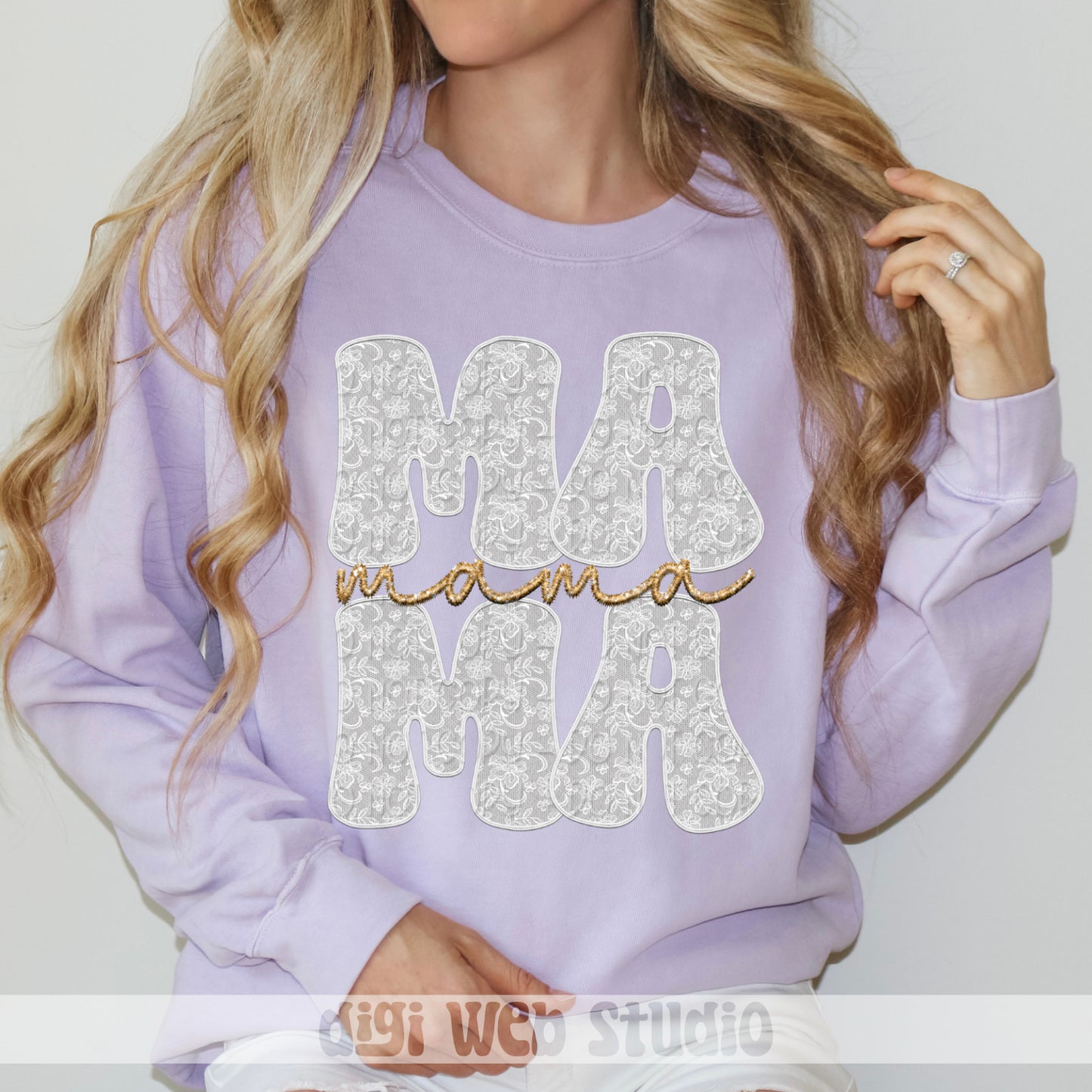 Faux Embroidery Lace Mama (White) - 2025 Digital PNG Design