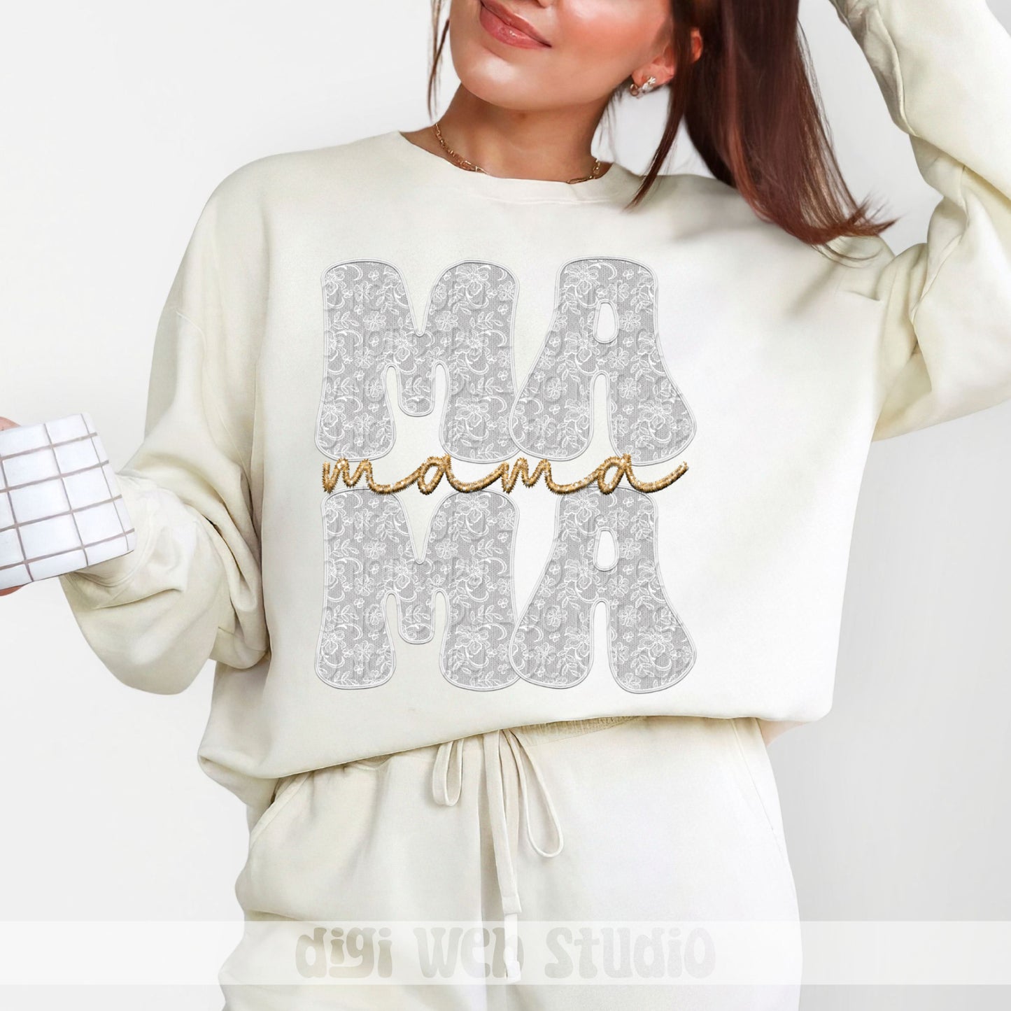 Faux Embroidery Lace Mama (White) - 2025 Digital PNG Design