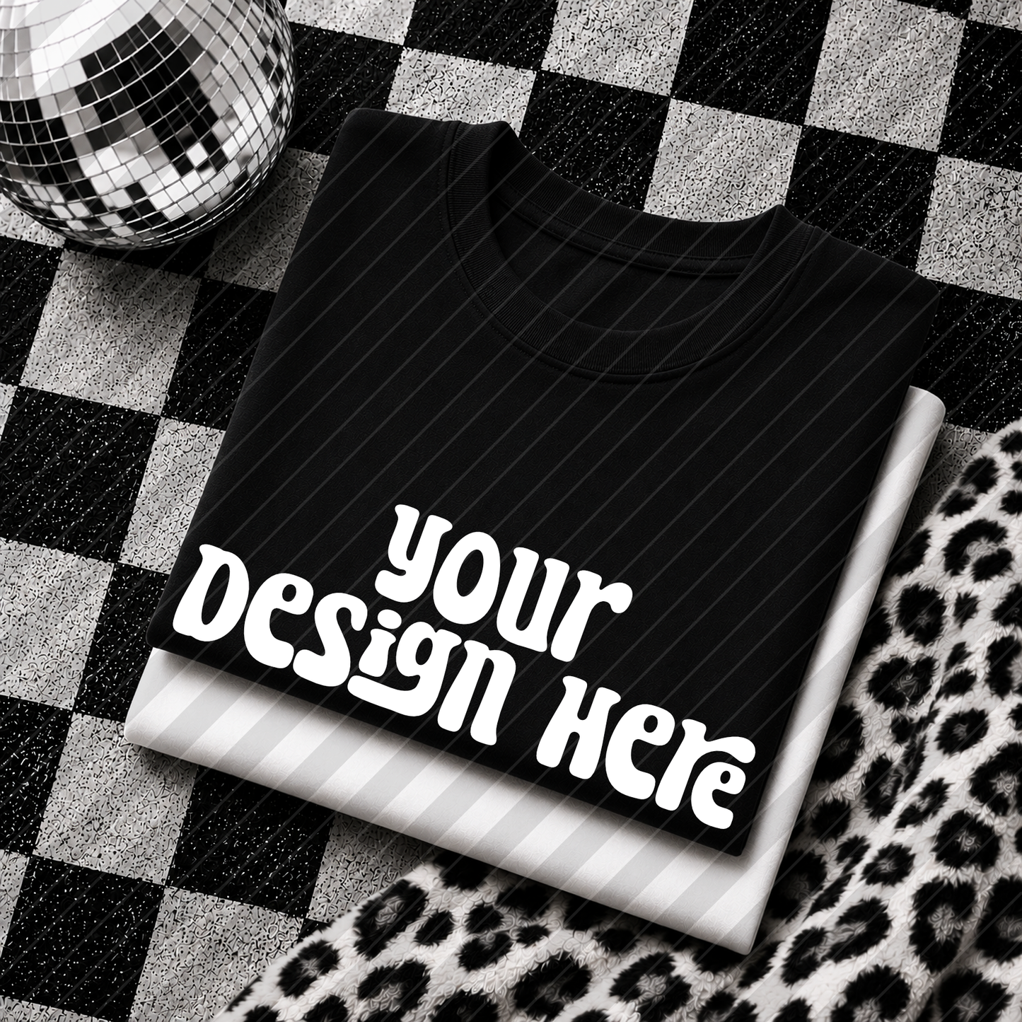 Checker & Leopard Stack Black Shirt Mock 1