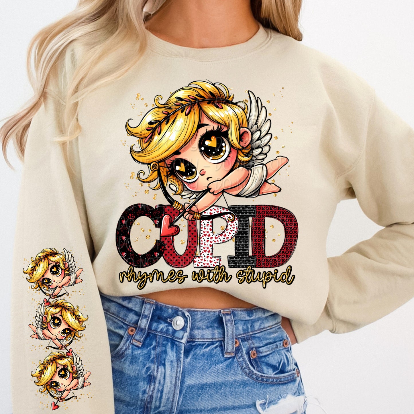 Cupid Rhymes With Stupid w/ Matching Sleeve 1 - Digital Design PNG