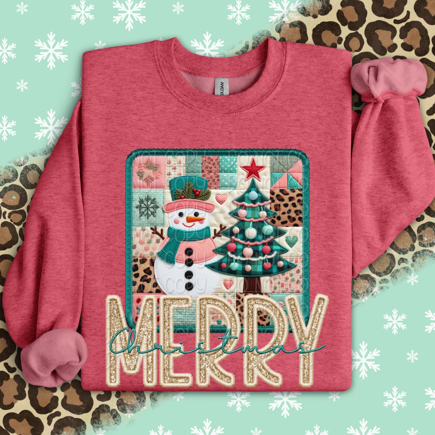 Faux Embroidery Merry Christmas Snowman and Tree 1 - 2025 Digital PNG Design