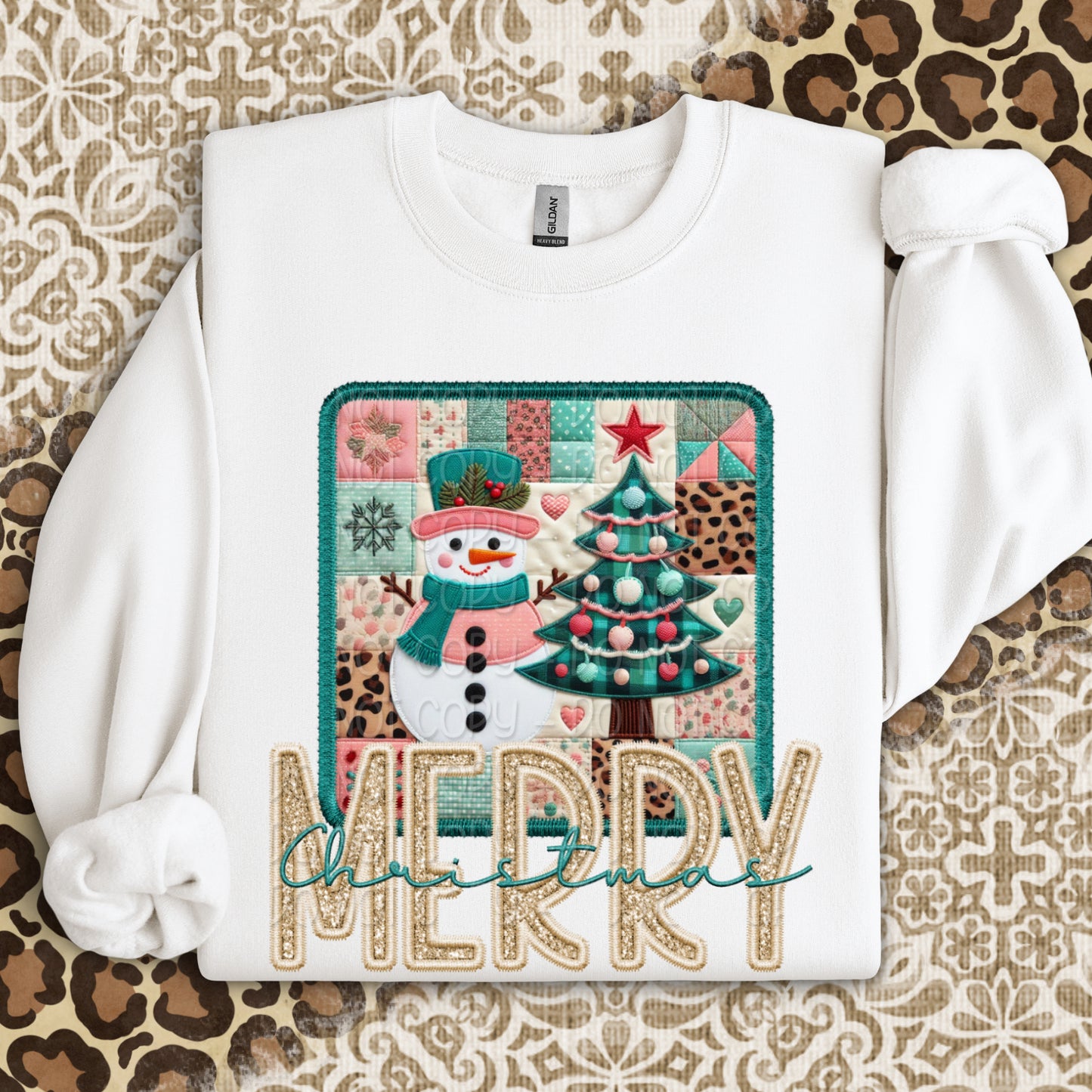 Faux Embroidery Merry Christmas Snowman and Tree 1 - 2025 Digital PNG Design
