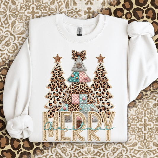 Faux Embroidery Merry Christmas Trees 2 - 2025 Digital PNG Design