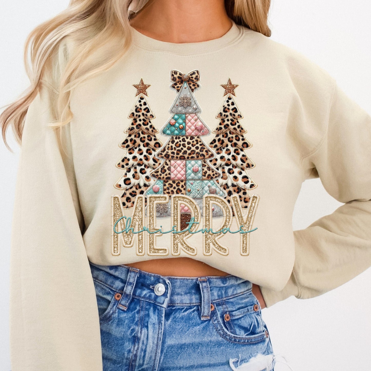 Faux Embroidery Merry Christmas Trees 2 - 2025 Digital PNG Design