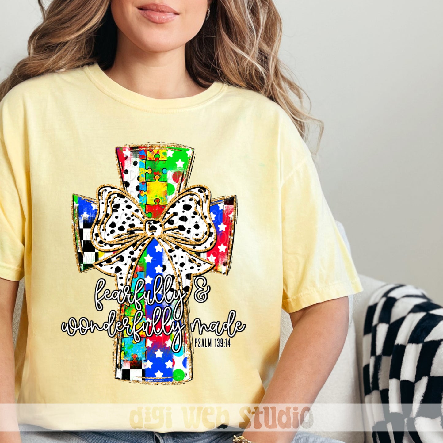 Fearfully & Wonderfully Made Autism Cross 1 - 2025 Digital PNG Design